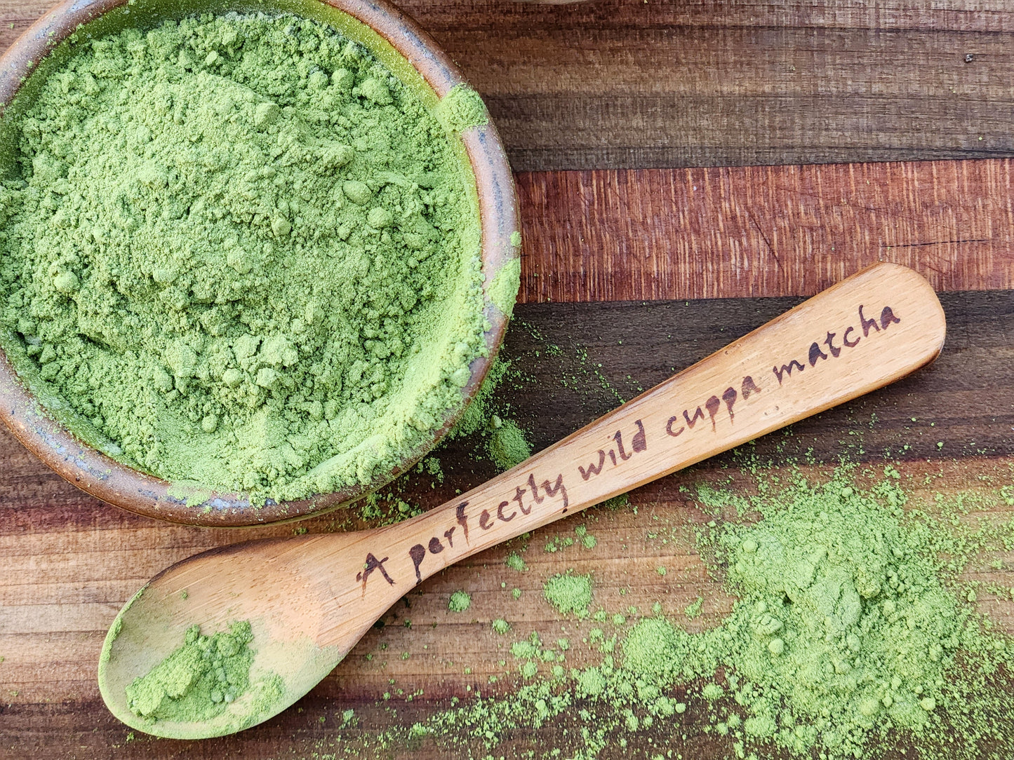 Sustainable Bamboo Spoon w/"Perfectly Wild Cuppa Matcha" Woodburned