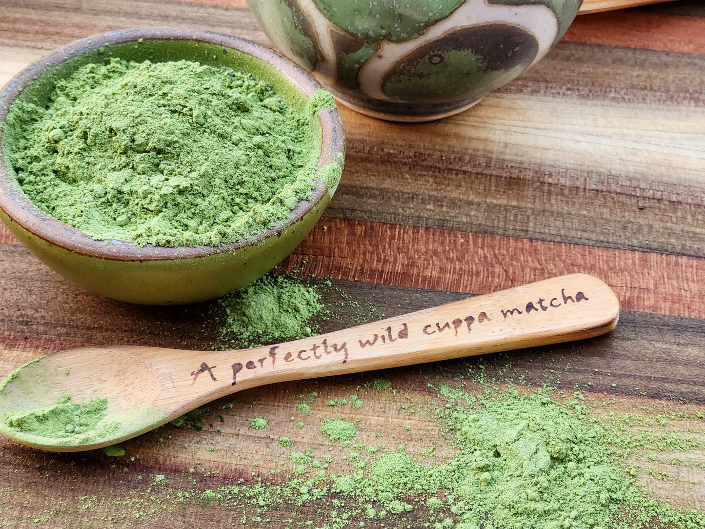 Sustainable Bamboo Spoon w/"Perfectly Wild Cuppa Matcha" Woodburned